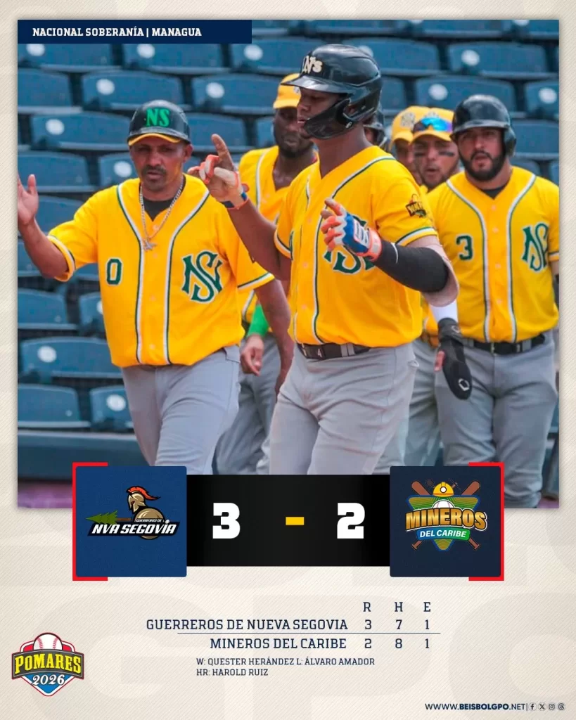 Arte oficial del triunfo 3-2 de Nueva Segovia sobre Mineros del Caribe