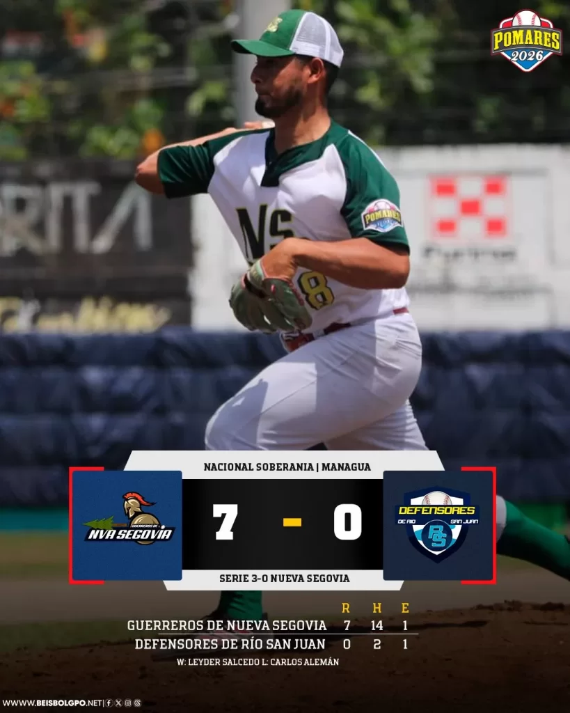 Lanzador de Nueva Segovia y pizarra del triunfo 7-0 sobre Río San Juan
