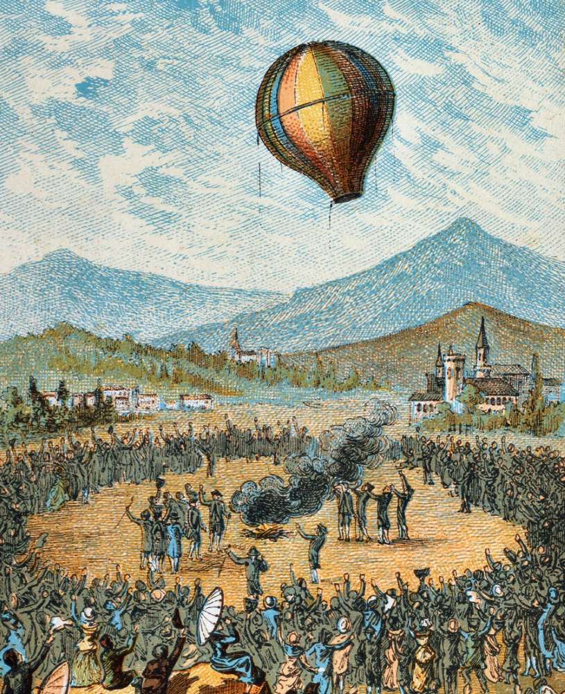 Ilustración histórica de un globo Montgolfier en Annonay.